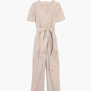 Madewell Striped Puff-Sleeve Tapered Jumpsuit